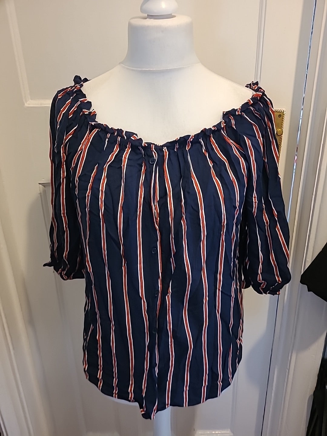 Ladies Clockhouse Size Euro 44 Navy With Red Striped Blouse