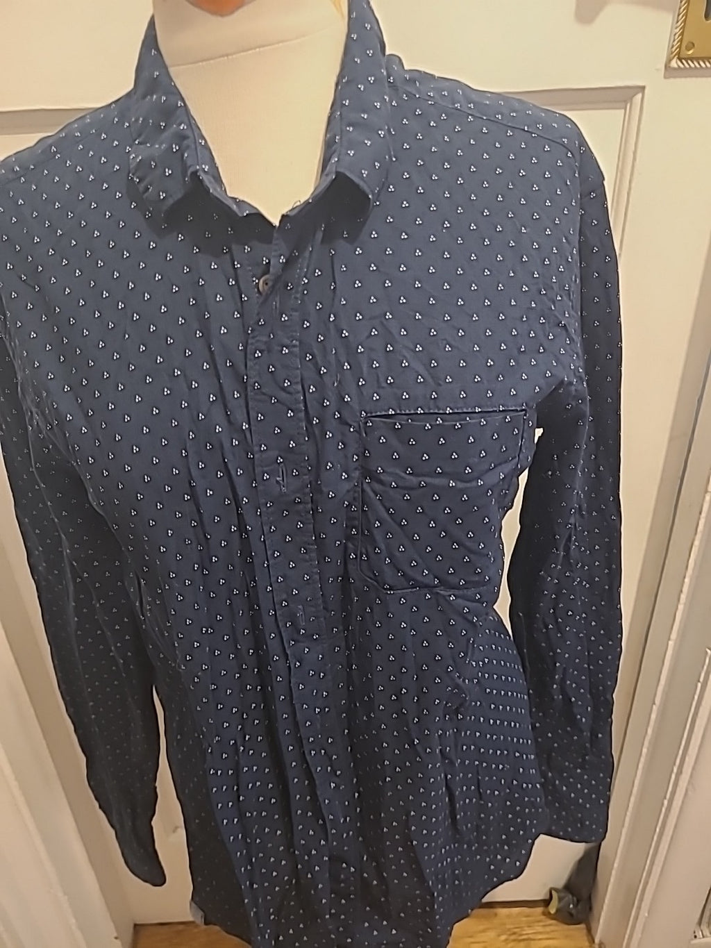 Mens Jules Size XL Navy White Slim Fit Long Sleeved Shirt