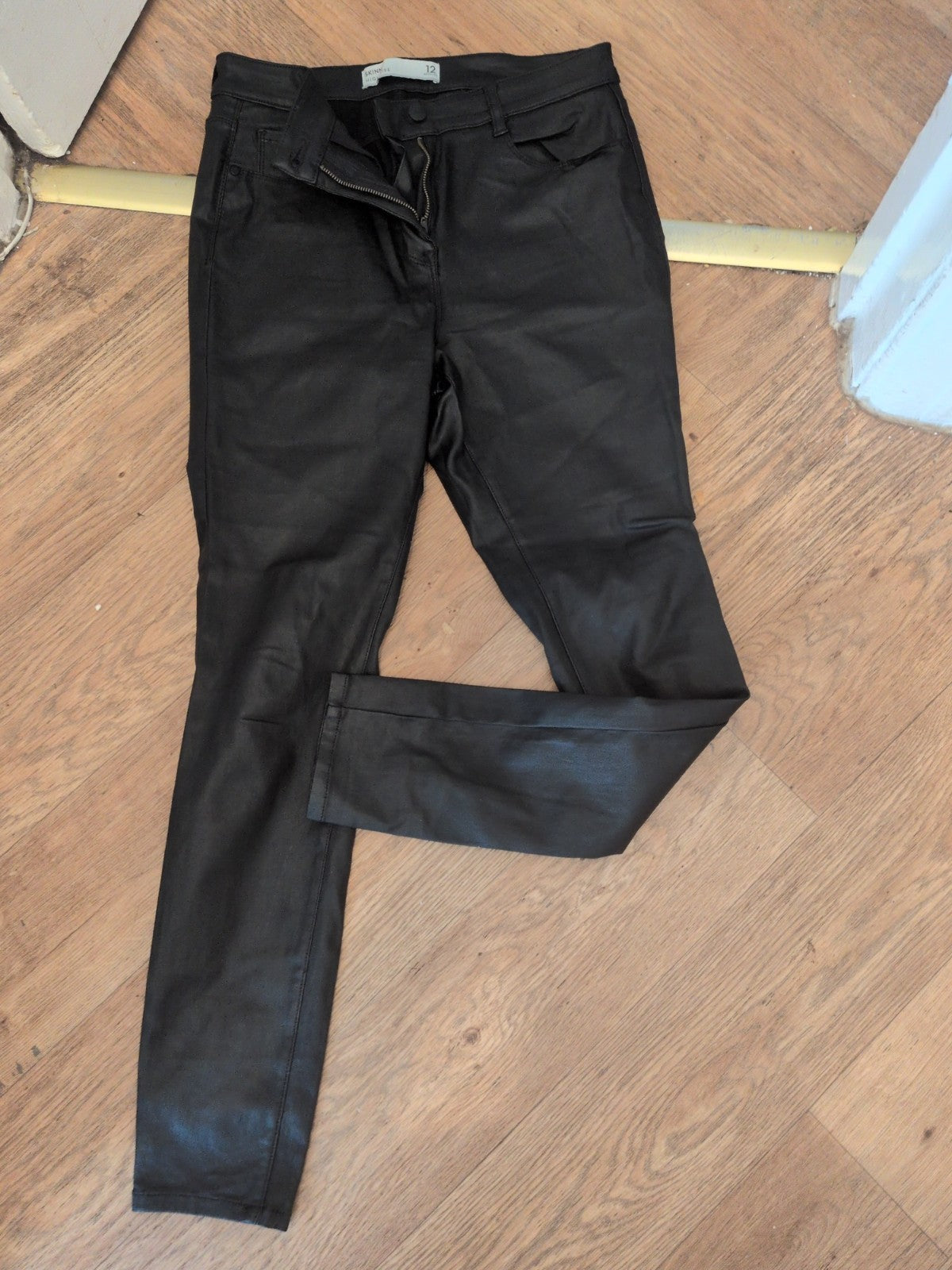 Ladies Next Size 12 Regular Skinny High Rise Black Pleather Jegging