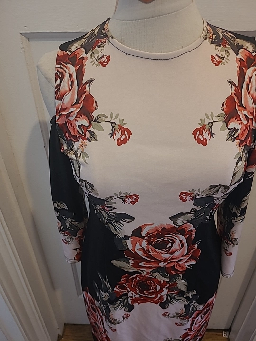 Ladies Size Medium Black Rose Detail Open Shoulder Dress