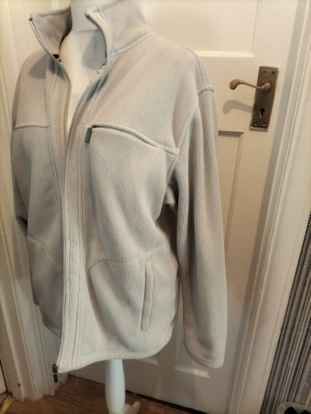 Mens Active Cedarwood State Size XL Beige Ribbed Full Zip Jumper