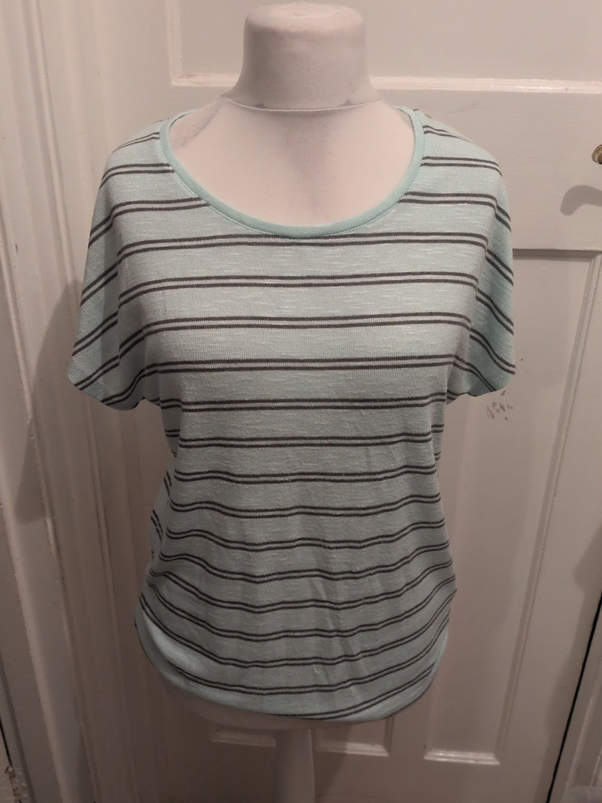 Viz.A.Viz 12/14 Pale Blue And Grey Striped Short Sleeve Blouse