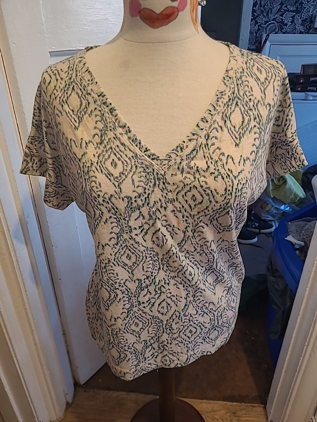 Ladies Marks And Spencer Size 8 Blue/green/pink Short Sleeved Tshirt