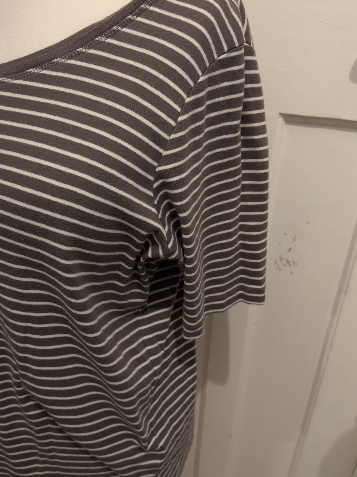 Bonmarche 22 Green And White Stripe Short Sleeve T-shirt
