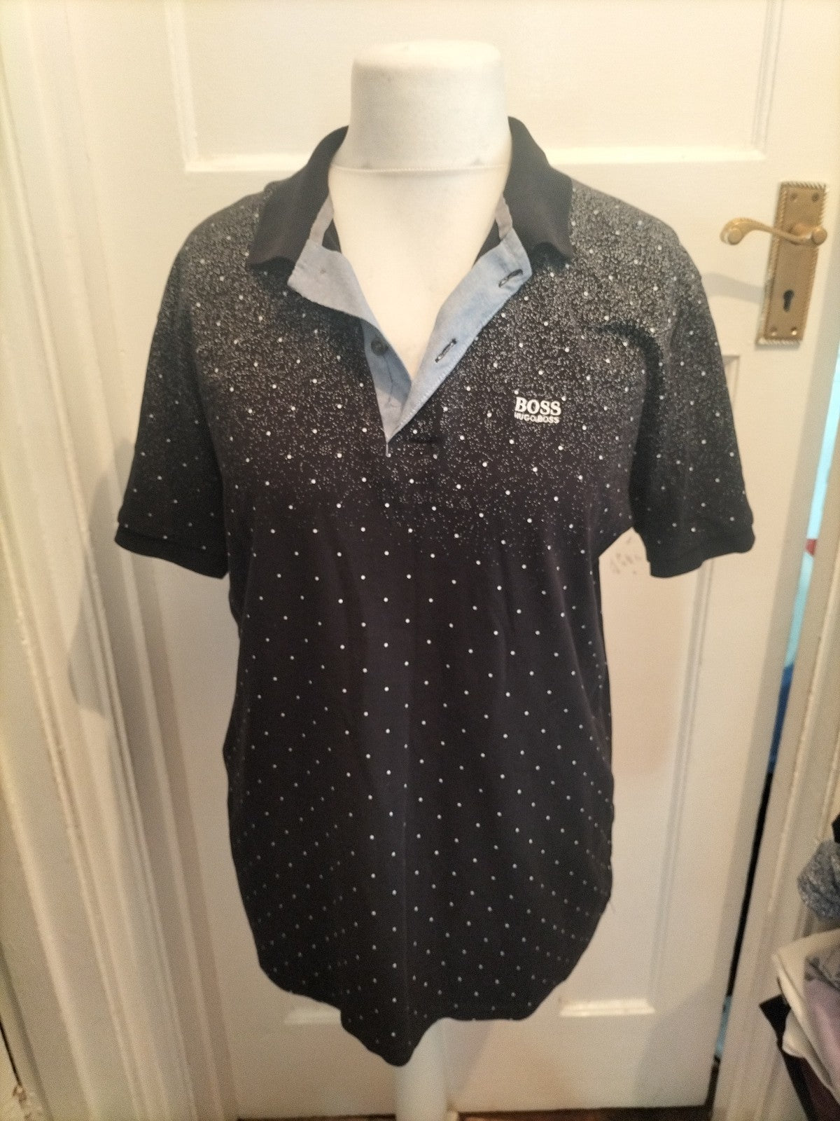 Hugo Boss 2XL Black Patterned Short Sleeve Polo
