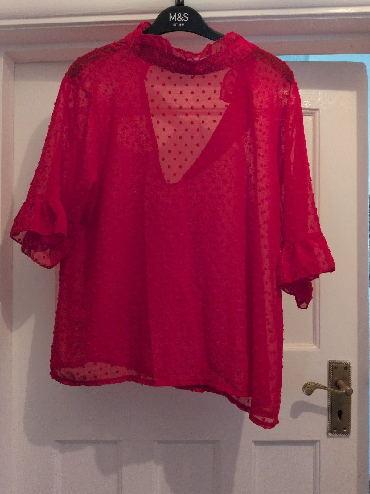 Boohoo 10 Red Sheer Semi See Through Blouse Textured