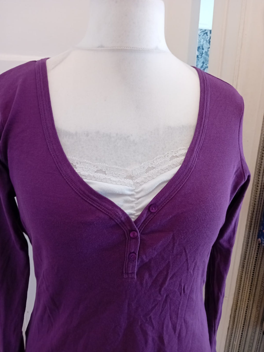 Papaya 16 Purple V Neck Long Sleeve Blouse