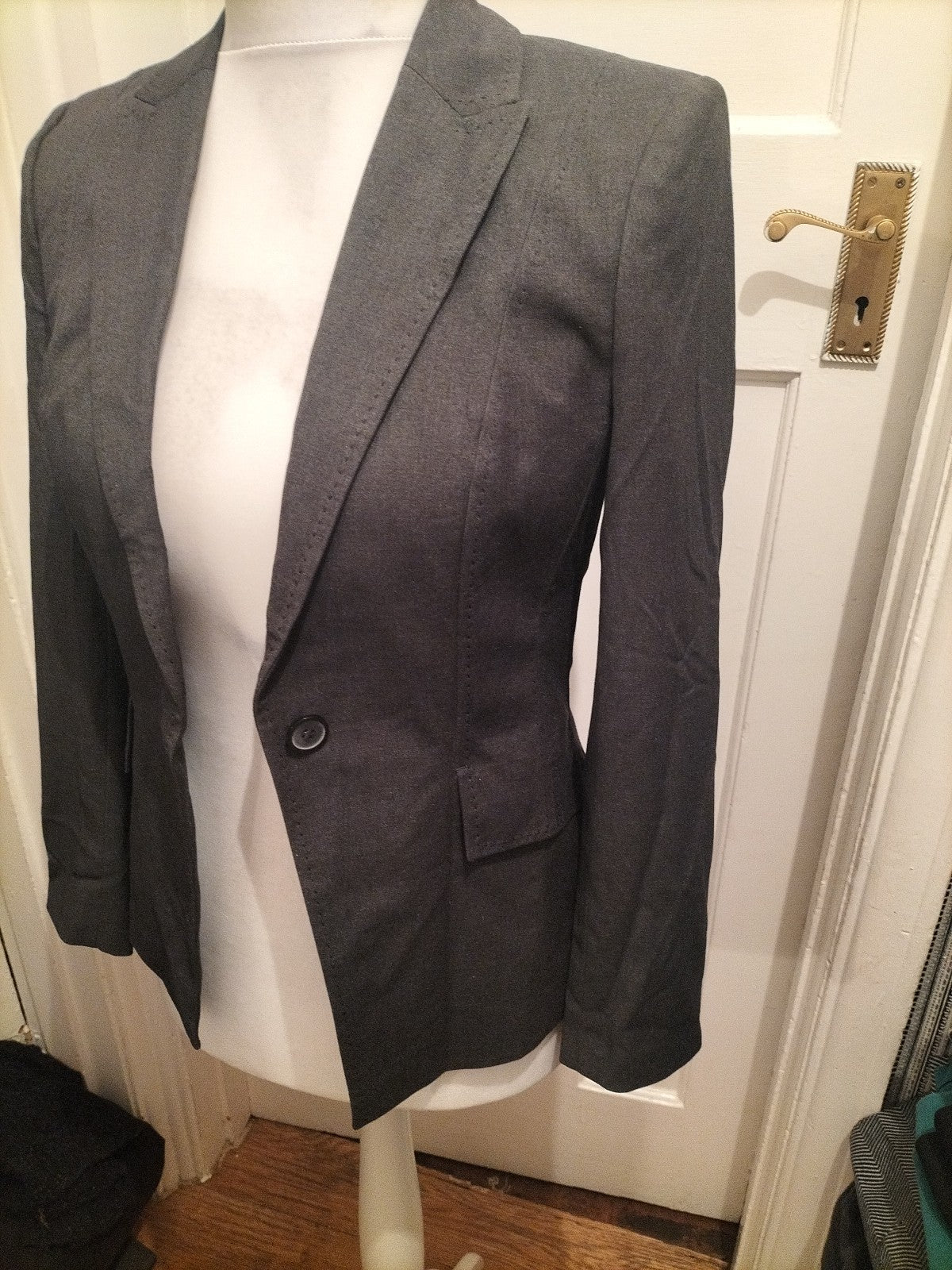 Ladies Marks And Spencer Size 8 Grey Lined Padded Blazer