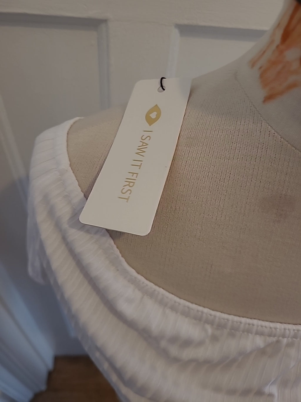 Brand New I Saw It First Size 14 Scuba Crape Milkmaid Puff Sleeve Blouse White