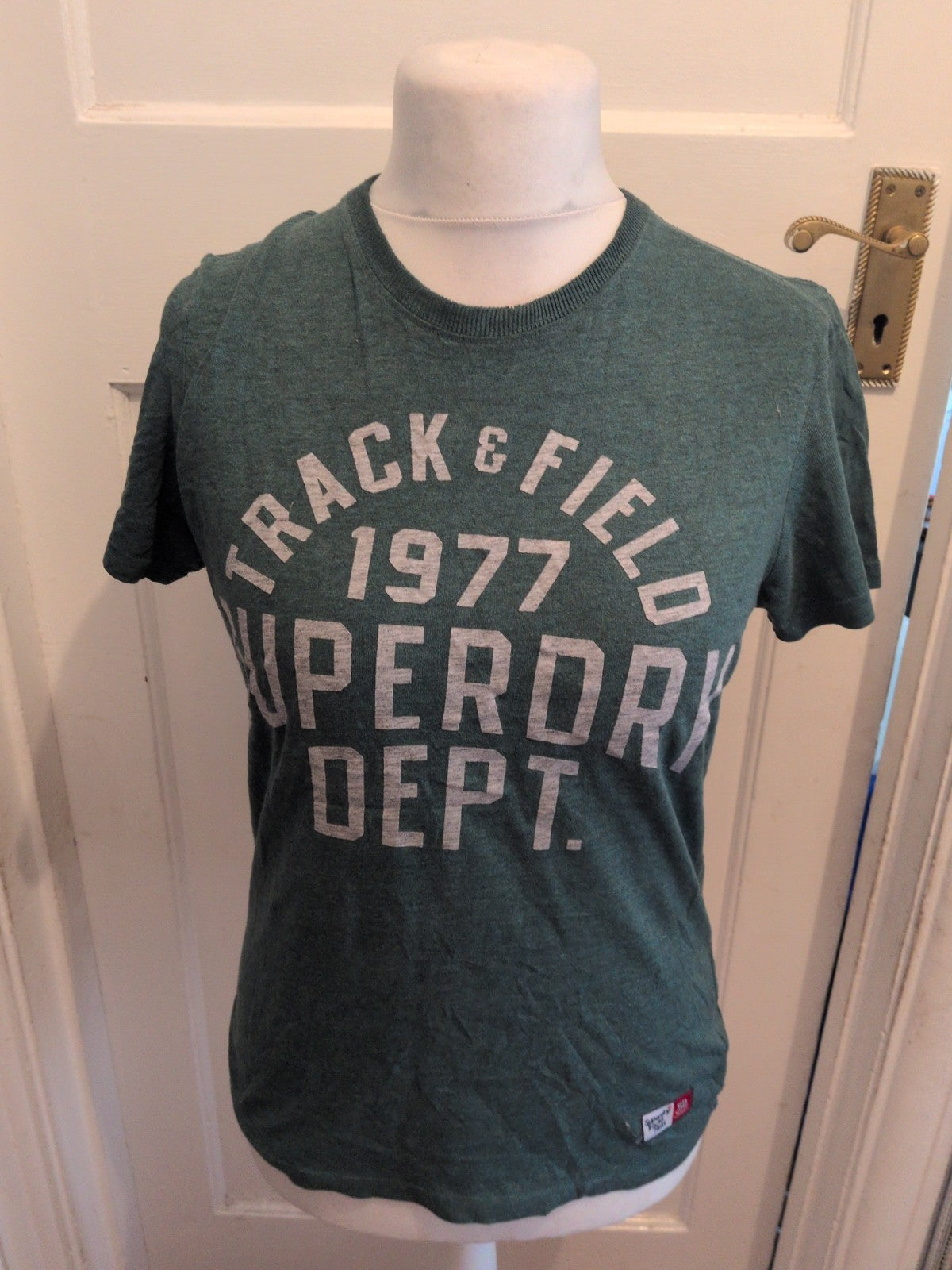 Mens Superdry Size Small Green Print Short Sleeve T-shirt