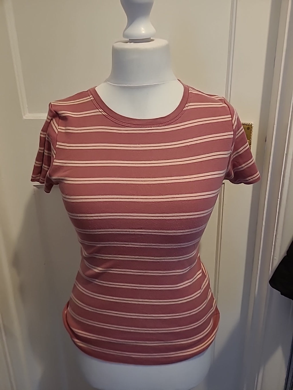 Ladies T.shirt Papaya Pink/white  Striped  Size 10