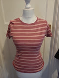 Ladies T.shirt Papaya Pink/white  Striped  Size 10