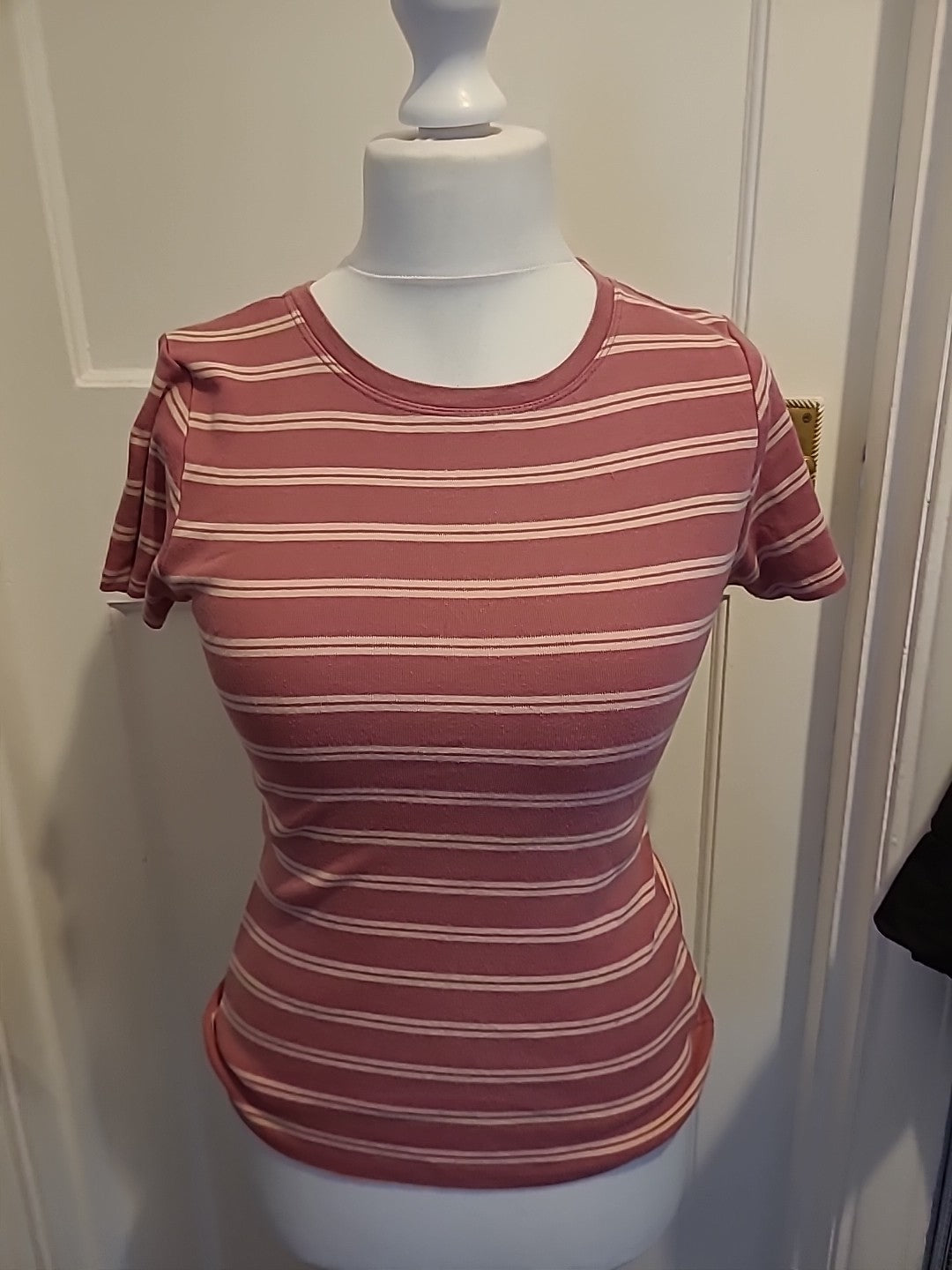 Ladies T.shirt Papaya Pink/white  Striped  Size 10