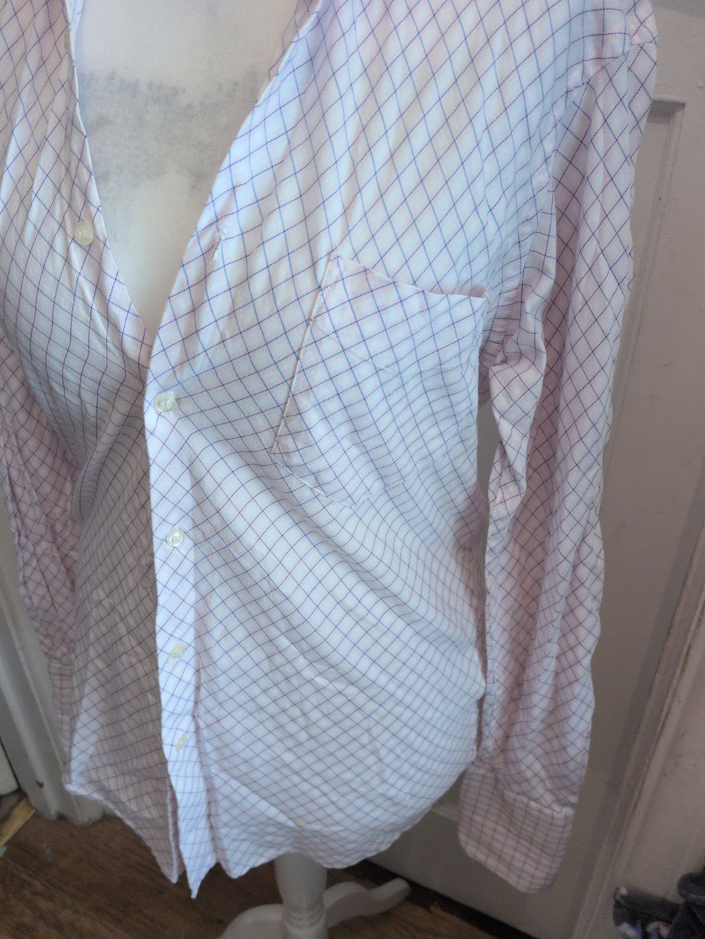 Classic Menswear Medium Light Purple And Navy Check Shirt Long Sleeve