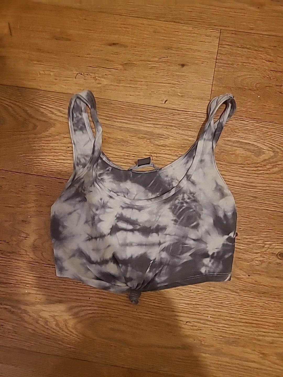 Ladies Primark XS Grey And White Tie Dye Sleeveless Belly Top