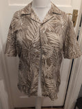 Primark Medium Reg Fit Khaki Brown And White Floral Short Sleeve Shirt