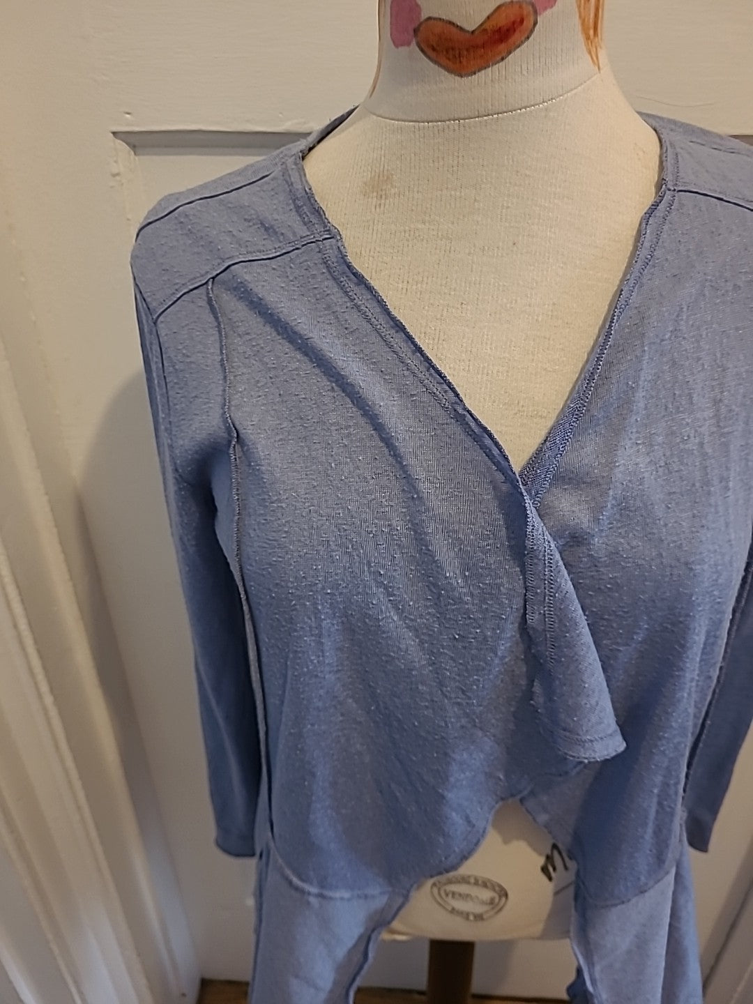 Ladies Marks And Spencer Size 10 Smokey Blue Waterfall Cardigan