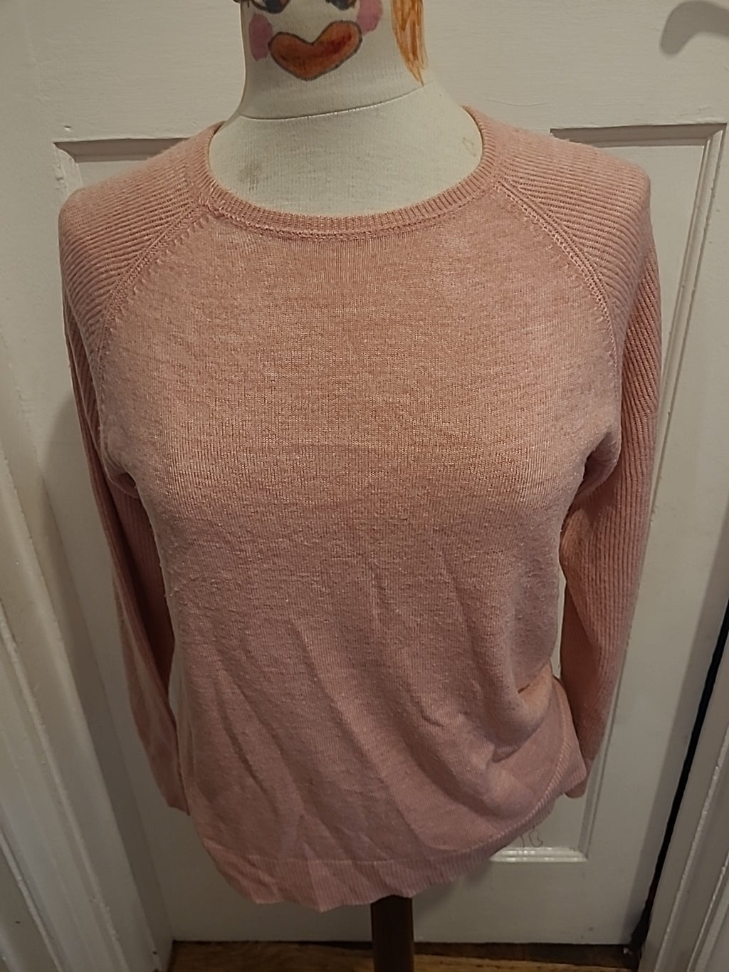 Ladies Bonmarche Size XS Pink Ribbed Long Sleeved Lightweight Jumper