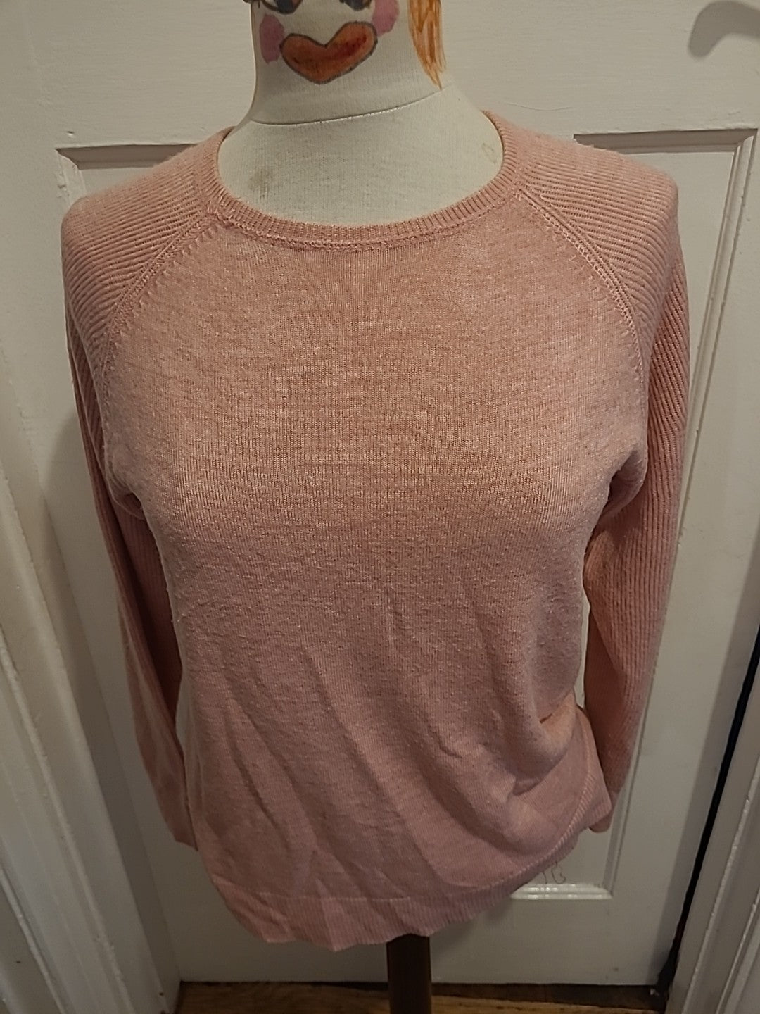 Ladies Bonmarche Size XS Pink Ribbed Long Sleeved Lightweight Jumper
