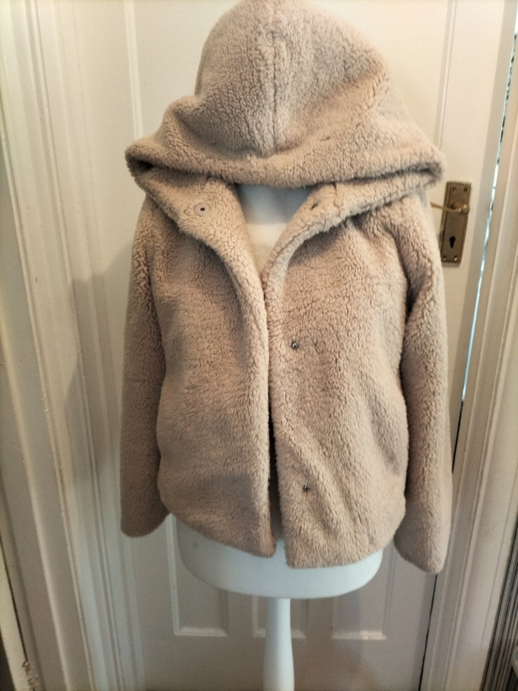 Ladies Divided Size 10 Neutral Fluffy Lined Popper Fastening Jacket