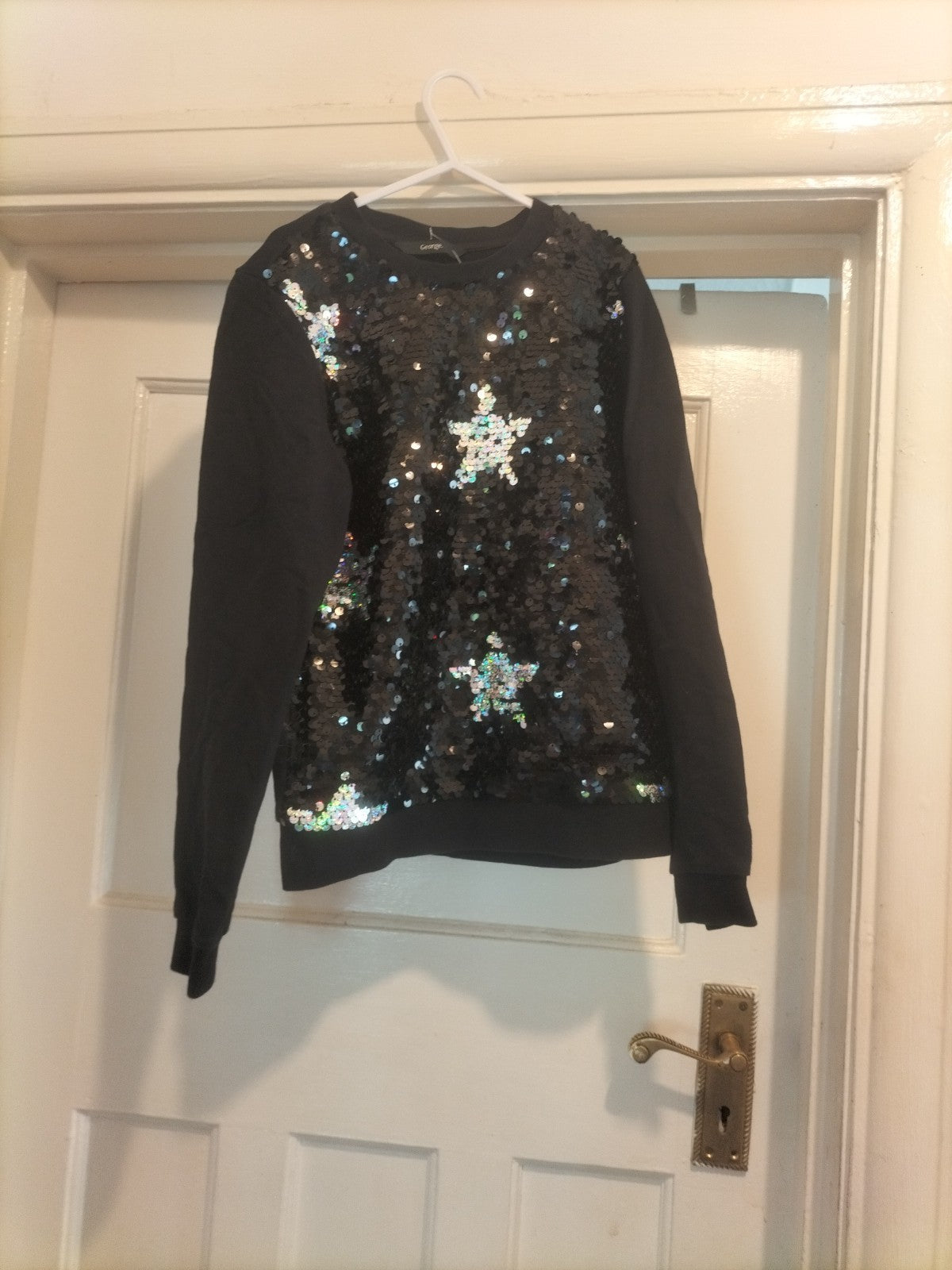 Girls George Age 9-10 Years Black Long Sleeved Sequin Design Tshirt