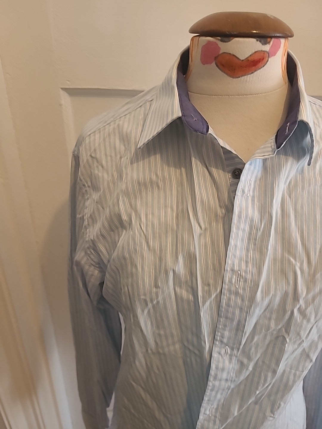 Mens Jeff Banks Medium Blue Striped Tailored Fit Long Sleeved Shirt