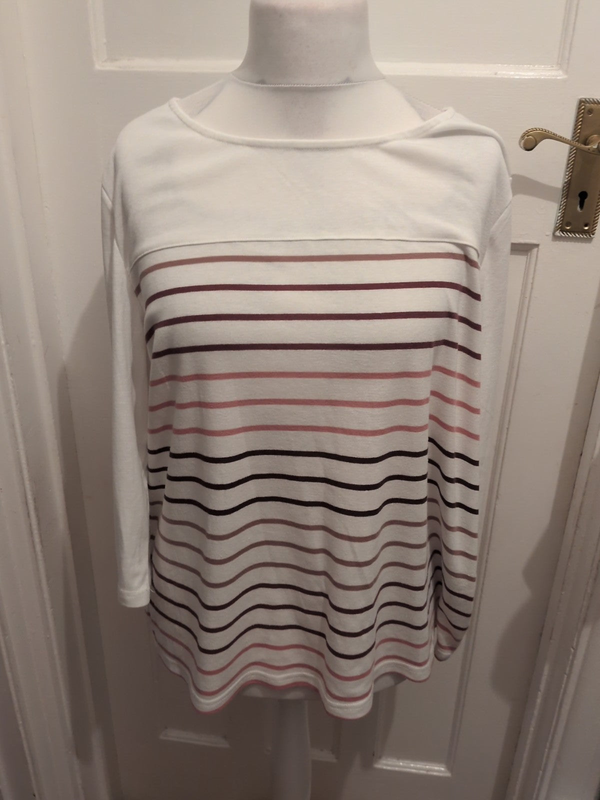 Bonmarche 24 Stripe White Long Sleeved Blouse Top