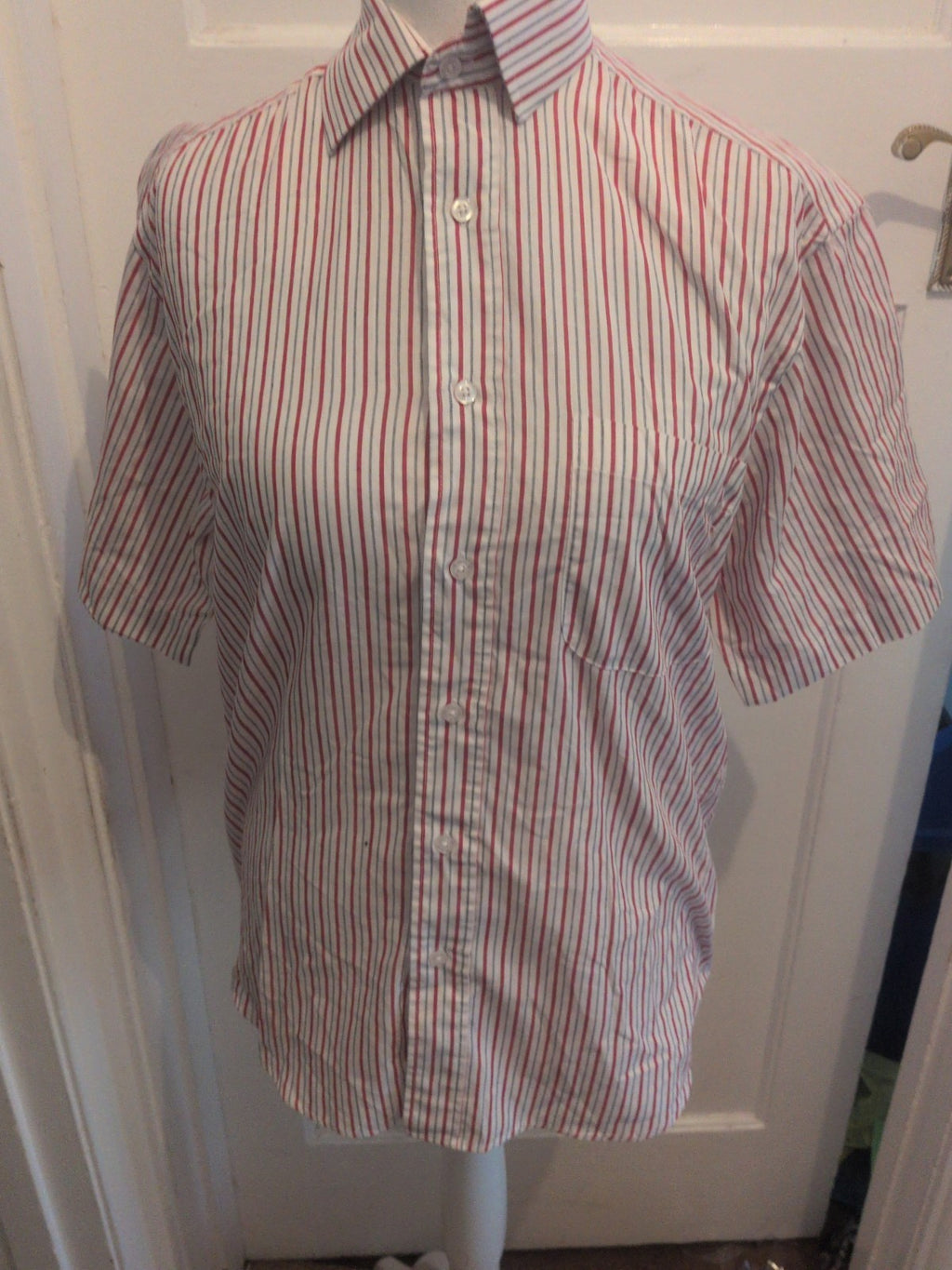 Park Lane Medium Red And White Stripe Short Sleeve Shirt