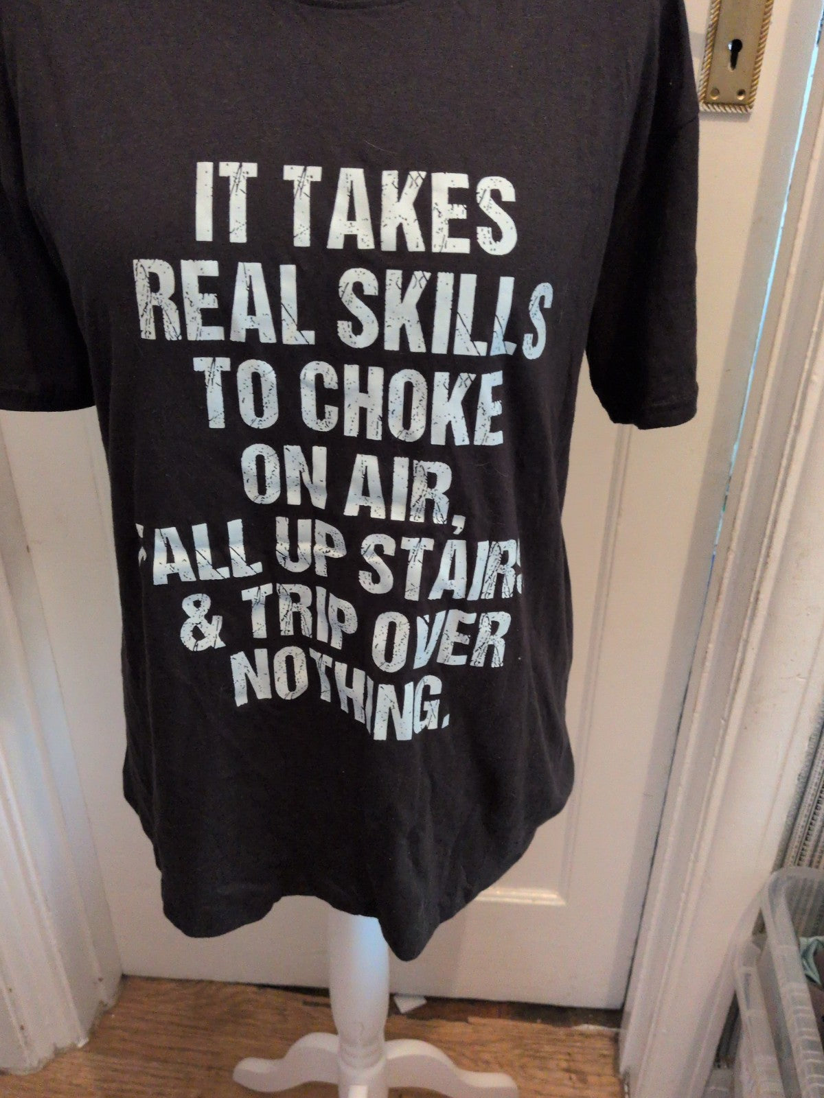 Large Black With White Slogan Short Sleeve T-shirt
