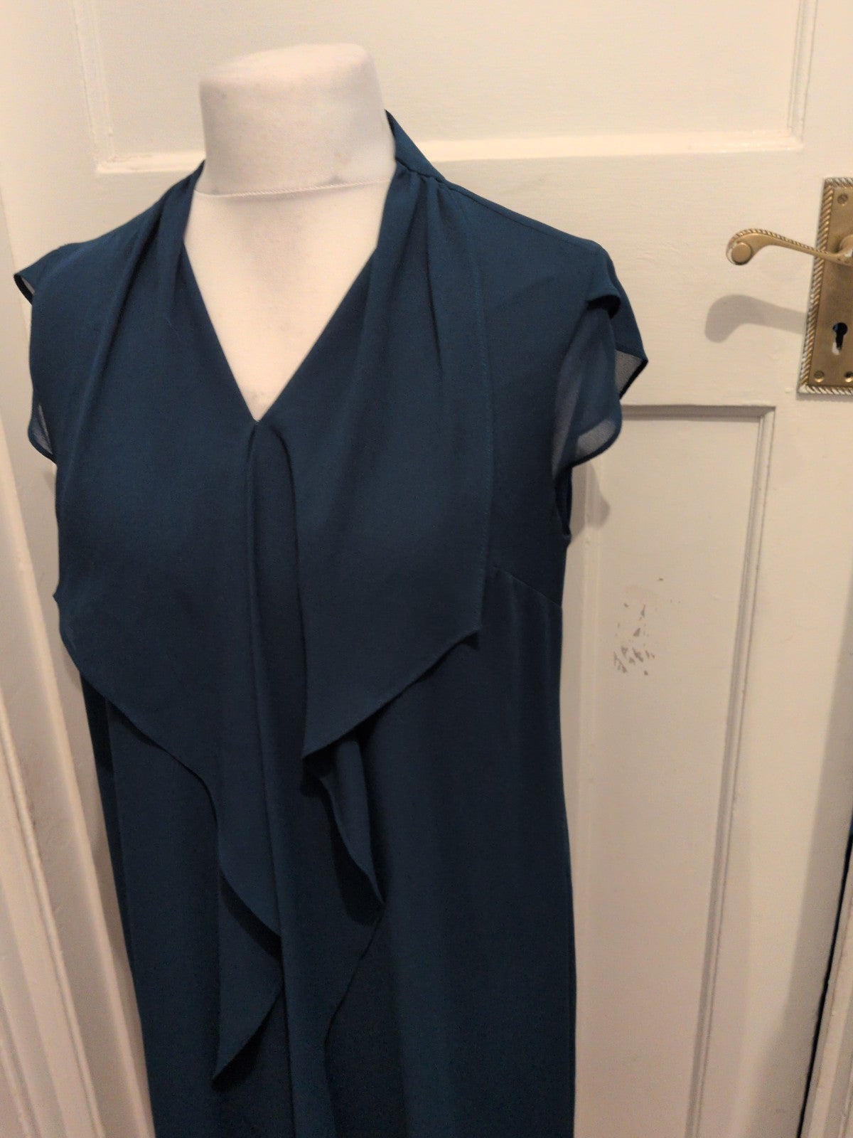 Bonmarche 14 Teal Sleeveless Middle Frill Dress Midi-Long