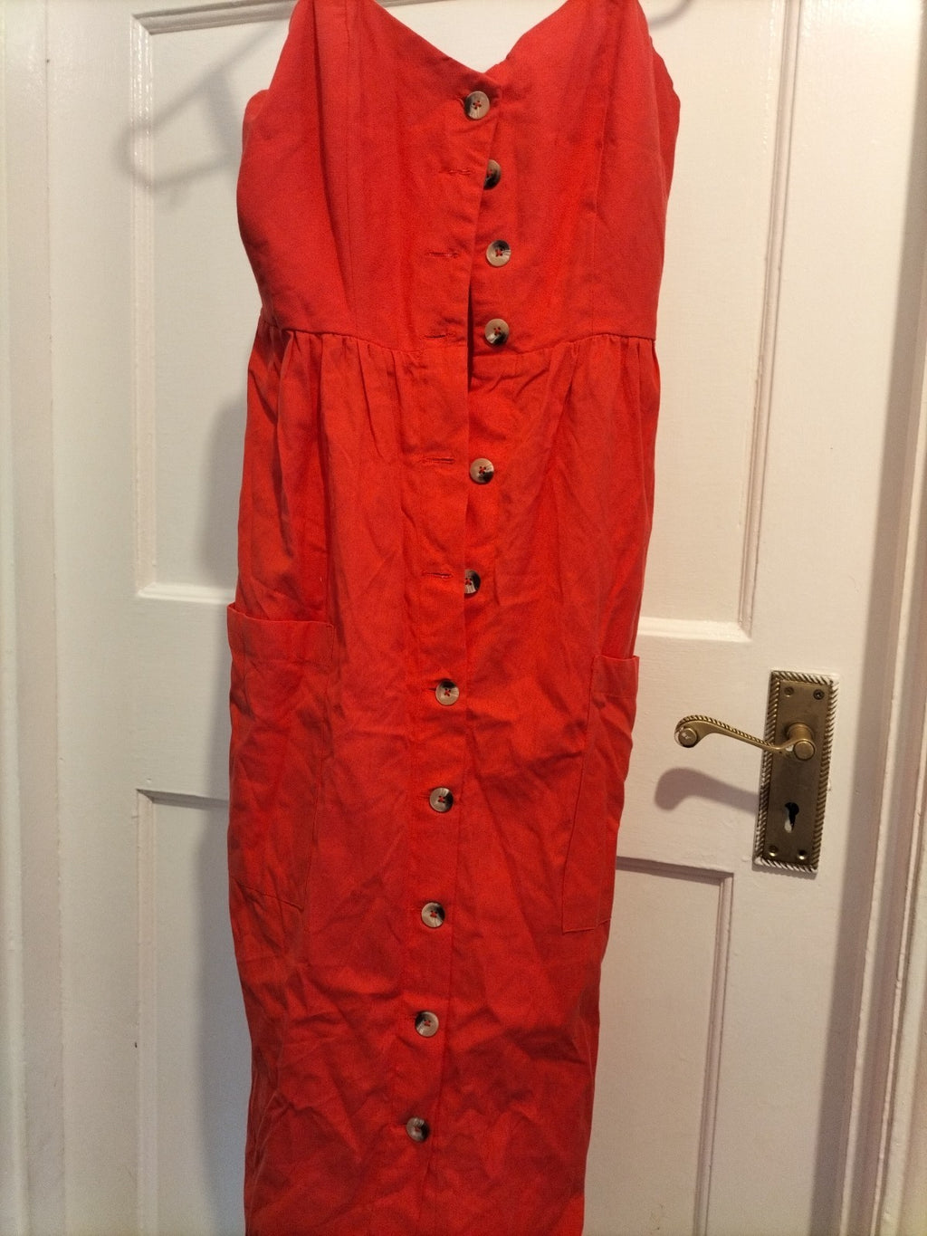 Ladies Primark Size 6 Orange Buttoned Sleeveless Dress