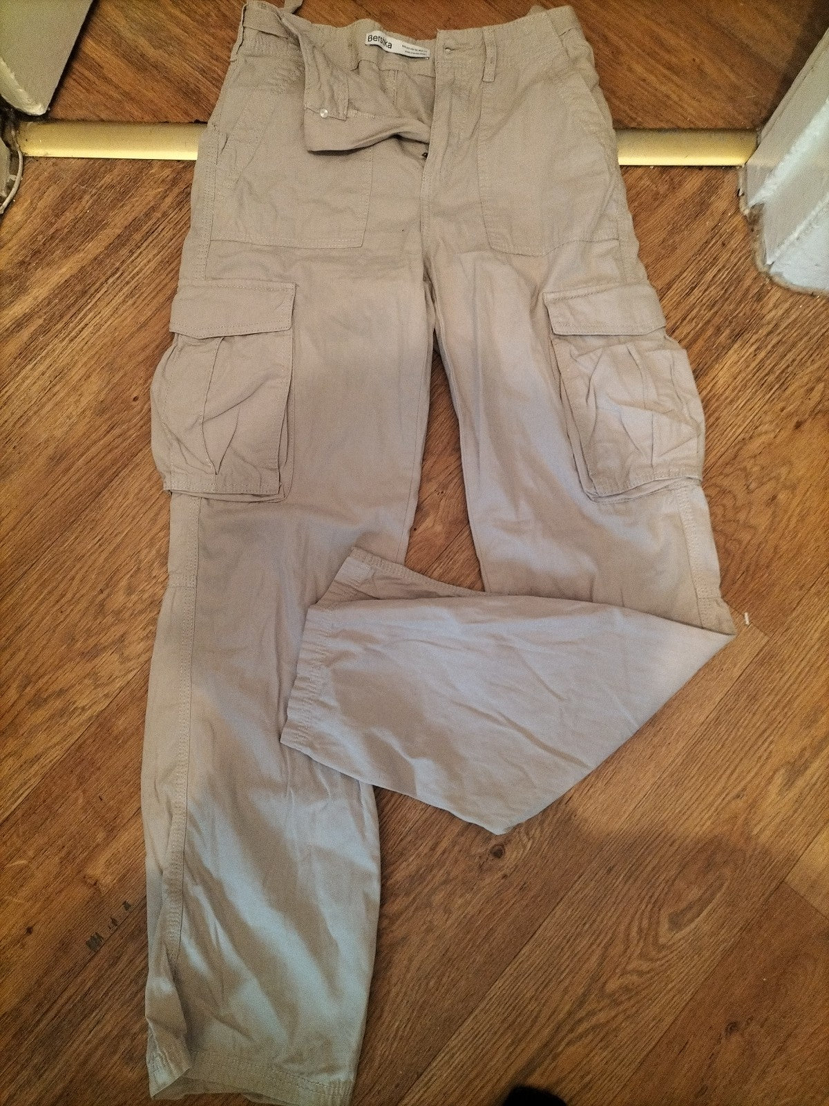 Ladies Bershka Size 8 Beige Cargo Straight Trousers