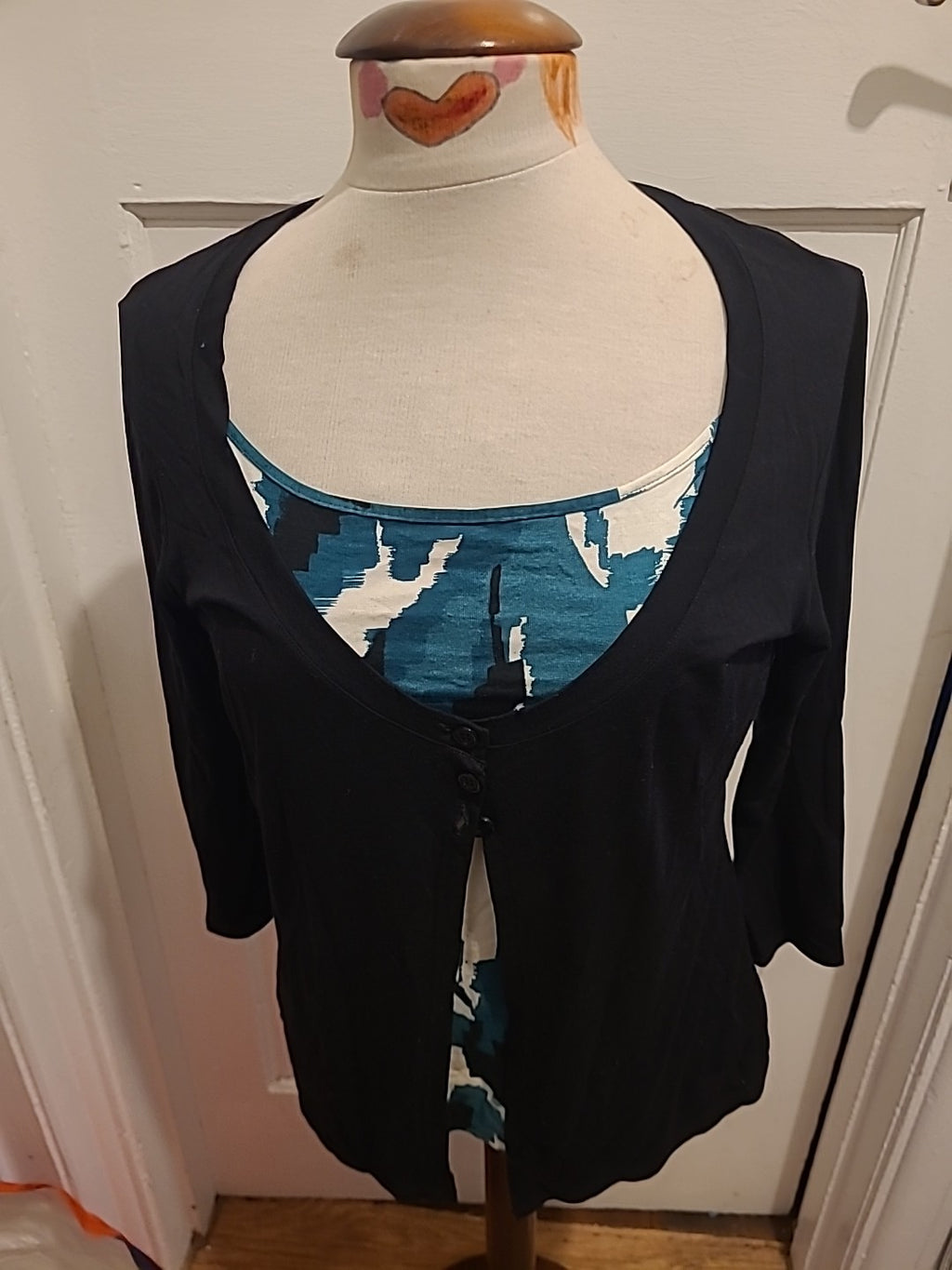 Ladies Marks And Spencer Size 10 Green Black 2 In 1 Blouse
