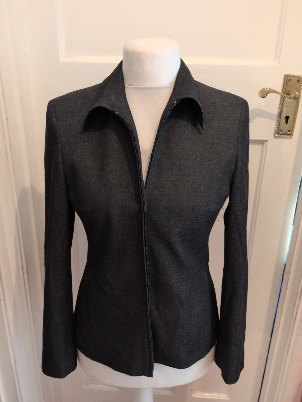 Ladies Size 12 Dark Grey Collared Full Zip Blazer