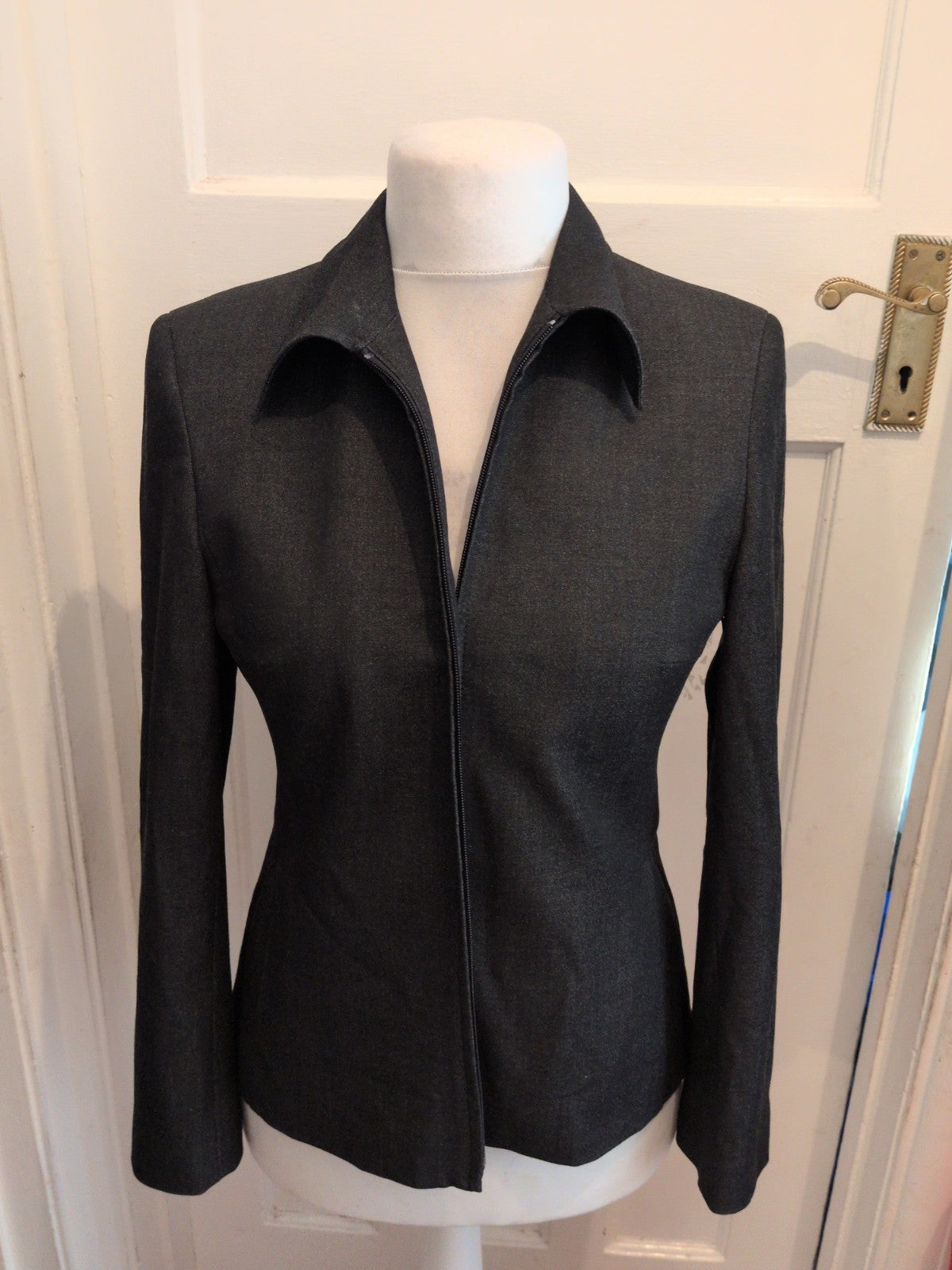 Ladies Size 12 Dark Grey Collared Full Zip Blazer