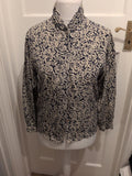 Country Casuals Bust 32" Flax And Navy Long Sleeve Buttoned Blouse
