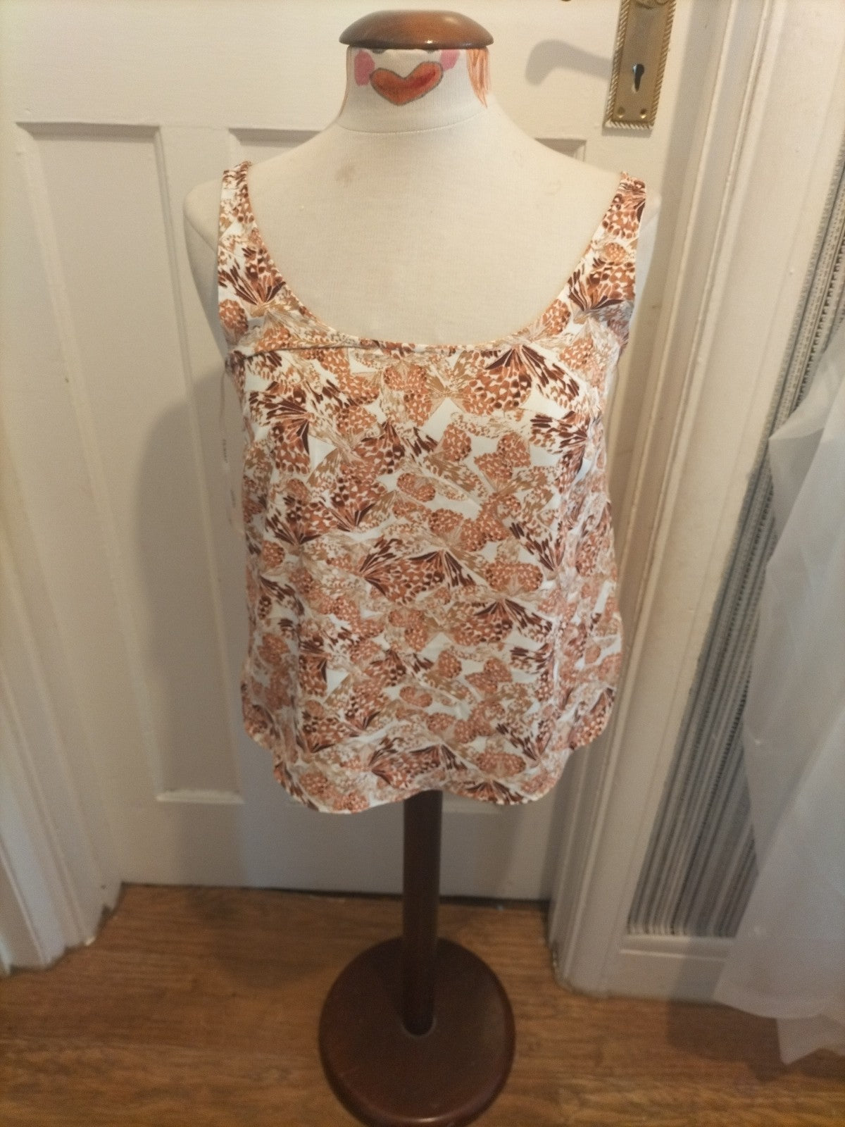 Ladies Primark Size 10 Beige/Brown Floral Sleeveless Blouse