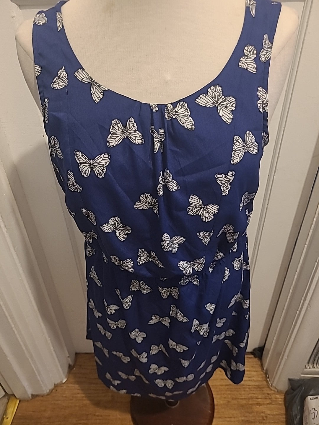 Ladies Papaya Size 12 Blue White Butterfly Sleeveless Dress