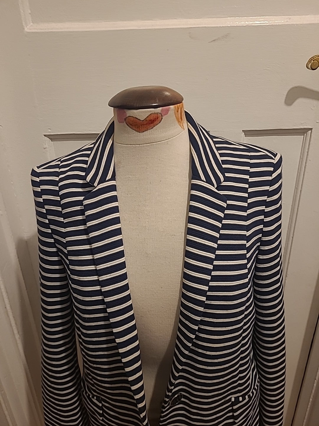 Ladies Oasis Size 10 Navy/White Striped Long Sleeved Lined Blazer