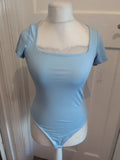Ladies Love In The Moment Size Large Blue Square Neck Short Sleeve Bodysuit