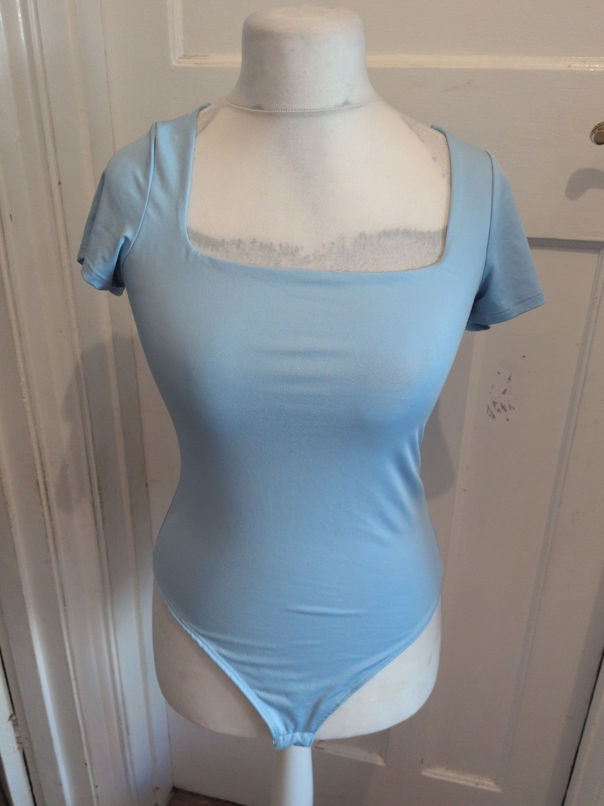 Ladies Love In The Moment Size Large Blue Square Neck Short Sleeve Bodysuit