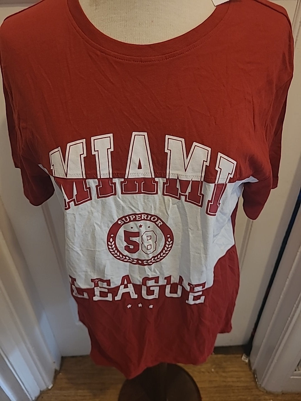 Brand New Mens Peacocks Size Medium Red White "Miami" Tshirt
