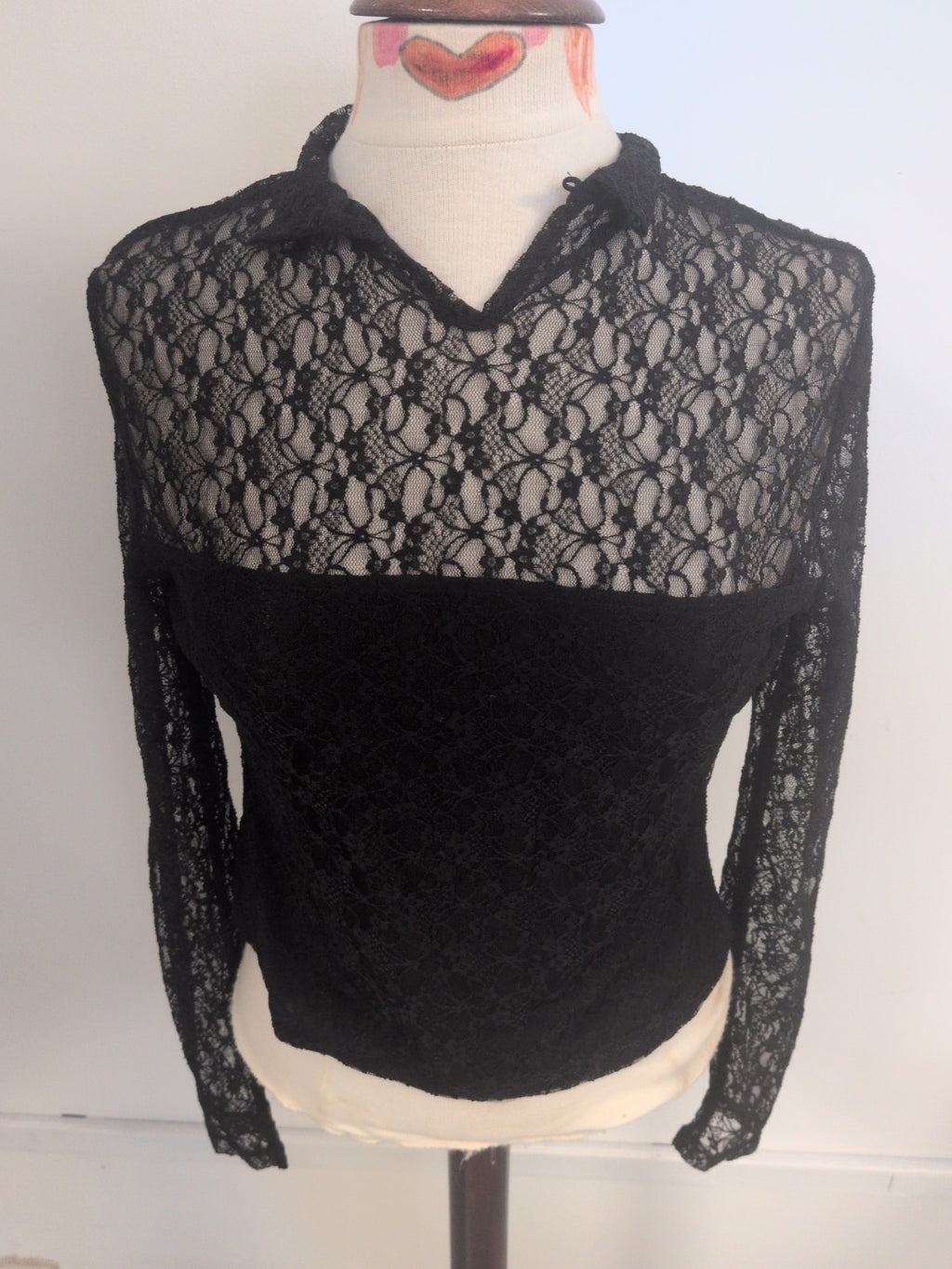 Shein Small Black Lace See Through Long Sleeve Blouse