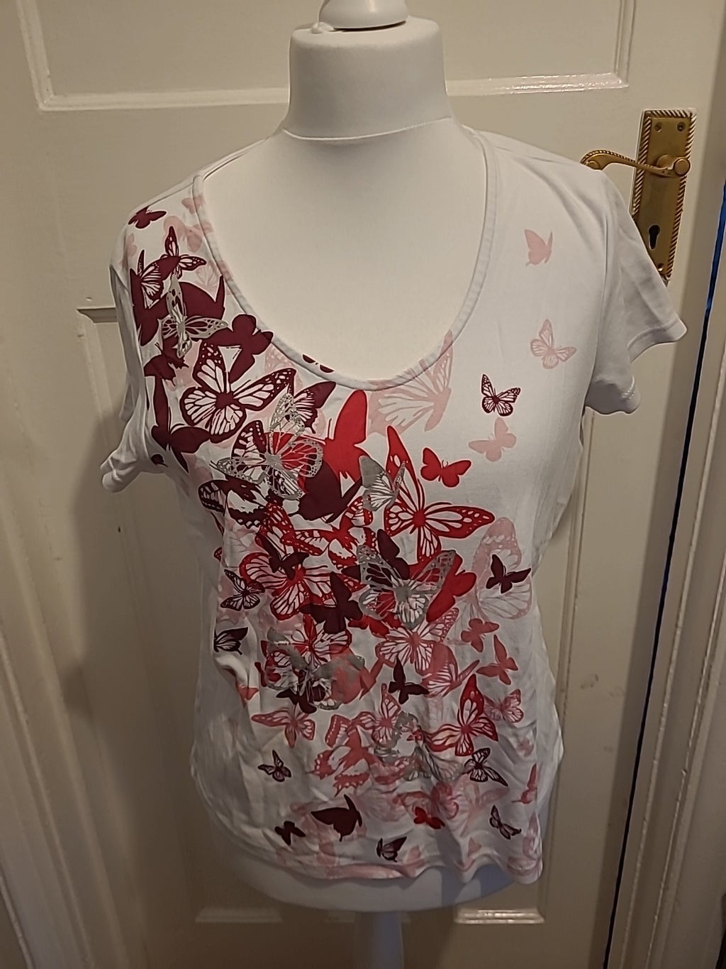 Ladies Debenhams Size 18 Pink And White Short Sleeved Floral Tshirt