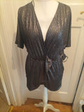 Ladies New Look Size 8 Black Shiny Short Sleeve Top