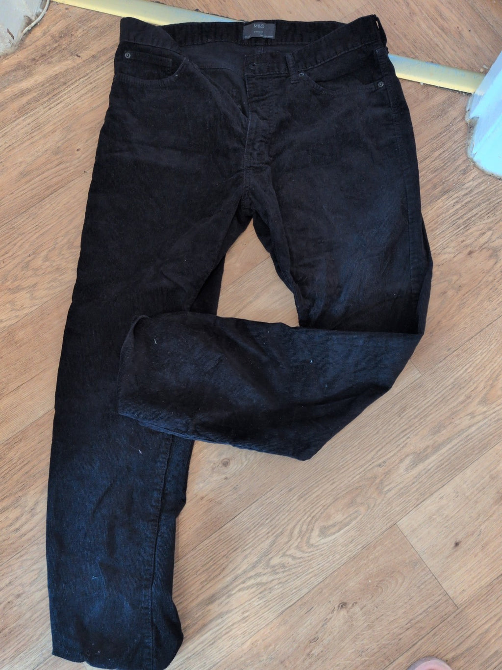 Marks And Spencer 34x29 Black Coderoy Trousers