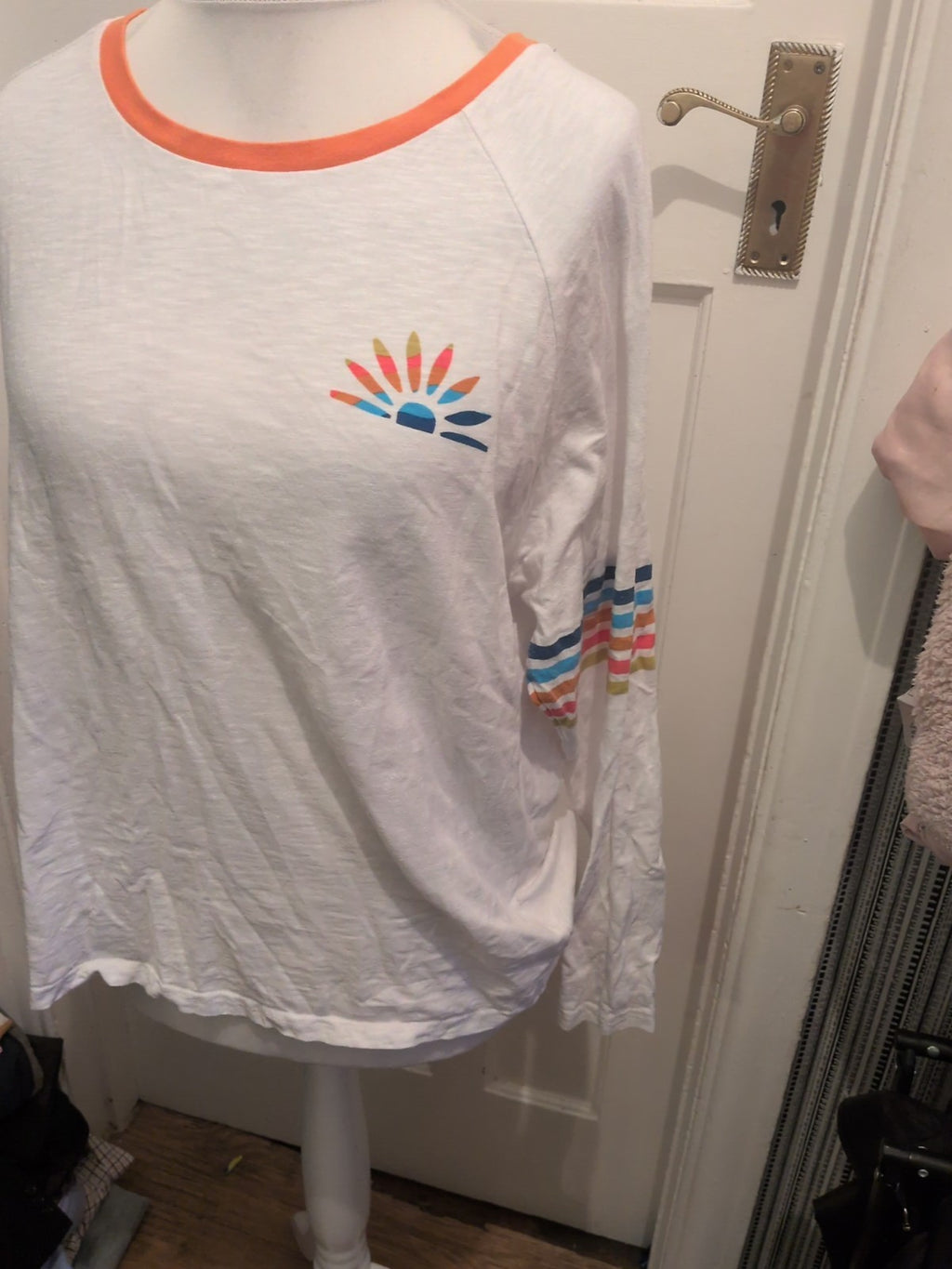 Brakeburn 16 White With Multicoloured Stripes Long Sleeve T-shirt