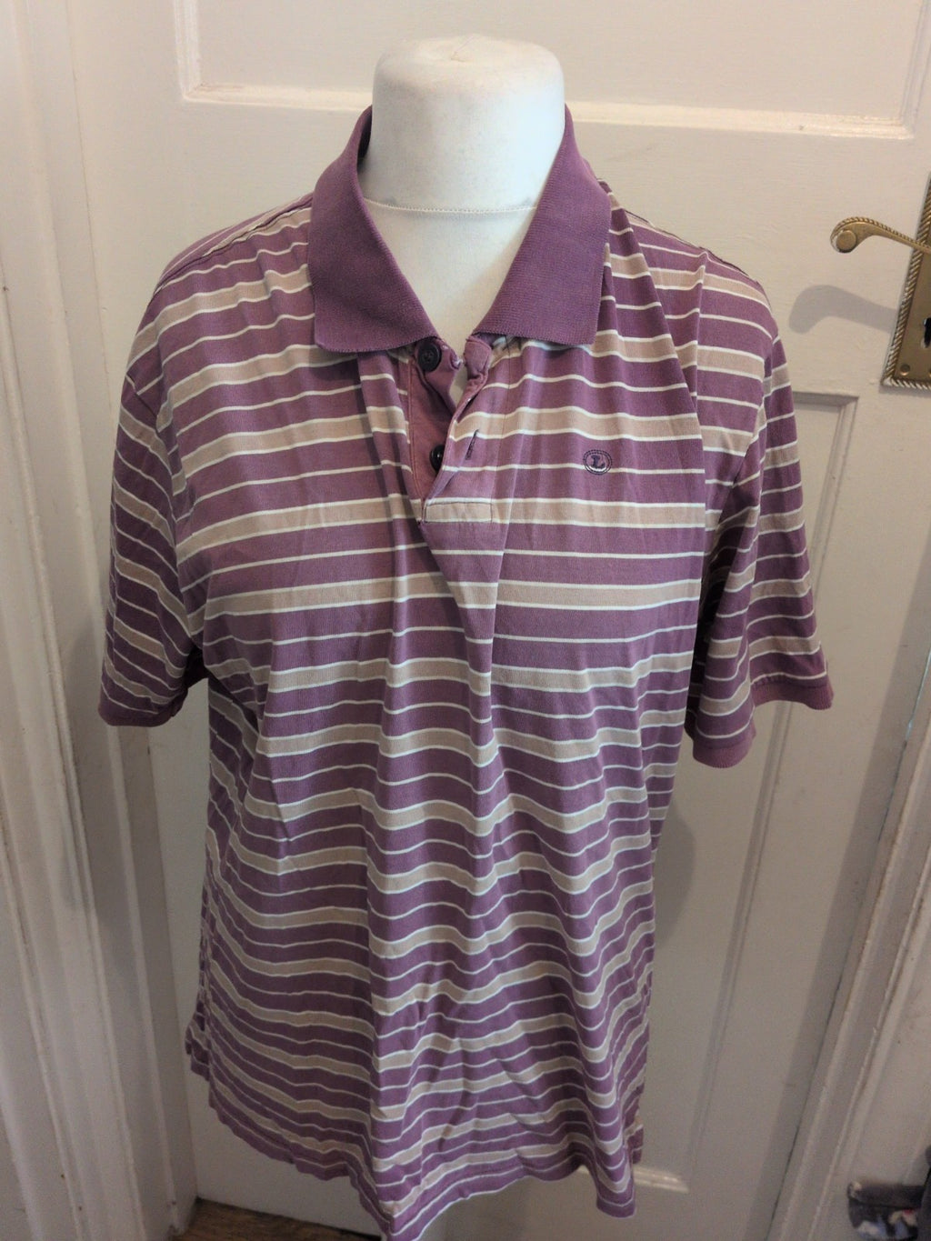 Livergy XL Purple Stripe Short Sleeve Polo