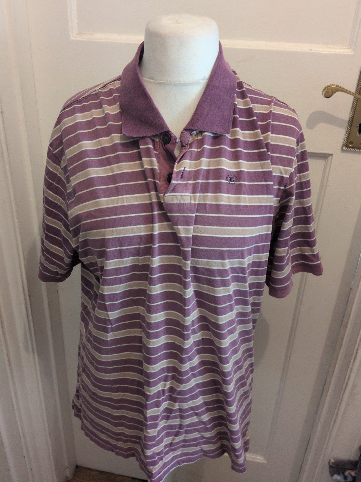 Livergy XL Purple Stripe Short Sleeve Polo