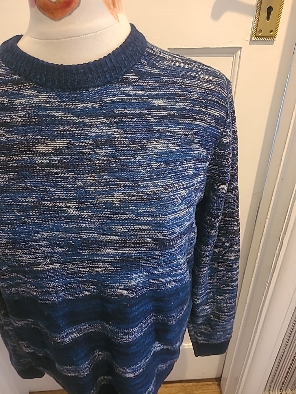 Mens Distruct Size Small Blue Fleck Ribbed Long Sleeved Pullover Jumper